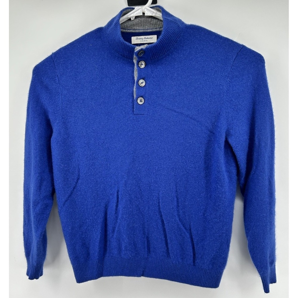 Tommy Bahama Cashmere Long Sleeve 1/4 Button Pullover Sweater Blue Large